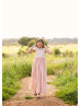 Ivory Eyelash Lace Dusty Blush Chiffon Sweet Flower Girl Dress